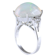 9.82 Carat Natural Opal 14K White Gold Diamond Ring - Fashion Strada