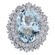 9.68 Carat Natural Aquamarine 14K White Gold Diamond Ring - Fashion Strada