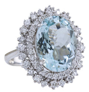 9.68 Carat Natural Aquamarine 14K White Gold Diamond Ring - Fashion Strada