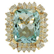 9.51 Carat Natural Aquamarine 14K Yellow Gold Diamond Ring - Fashion Strada