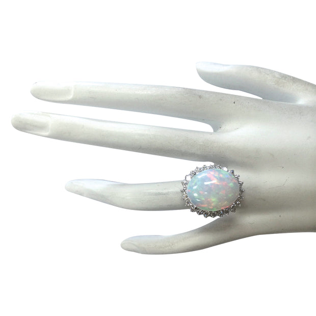 9.01 Carat Natural Opal 14K White Gold Diamond Ring - Fashion Strada