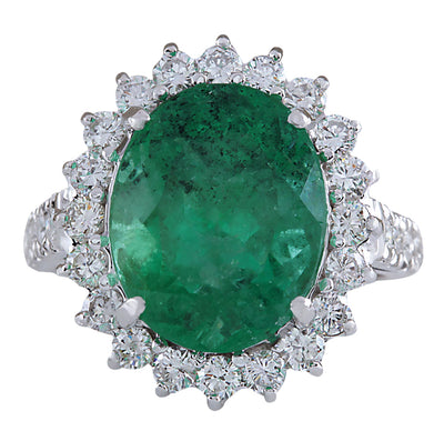 8.93 Carat Natural Emerald 14K White Gold Diamond Ring - Fashion Strada