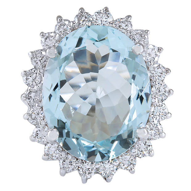 8.91 Carat Natural Aquamarine 14K White Gold Diamond Ring - Fashion Strada
