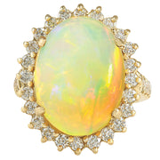 8.88 Carat Natural Opal 14K Yellow Gold Diamond Ring - Fashion Strada