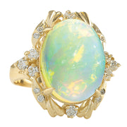 8.87 Carat Natural Opal 14K Yellow Gold Diamond Ring - Fashion Strada