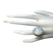 8.70 Carat Natural Opal 14K White Gold Diamond Ring - Fashion Strada