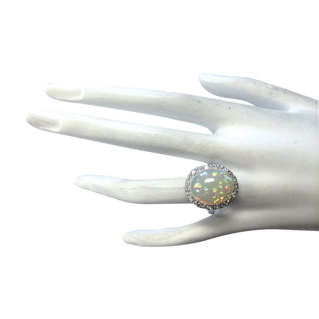 9.30 Carat Natural Opal 14K White Gold Diamond Ring - Fashion Strada