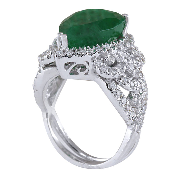 8.20 Carat Natural Emerald 14K White Gold Diamond Ring - Fashion Strada