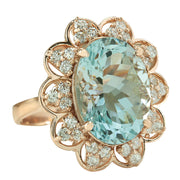 8.16 Carat Natural Aquamarine 14K Rose Gold Diamond Ring - Fashion Strada