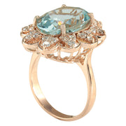 8.16 Carat Natural Aquamarine 14K Rose Gold Diamond Ring - Fashion Strada