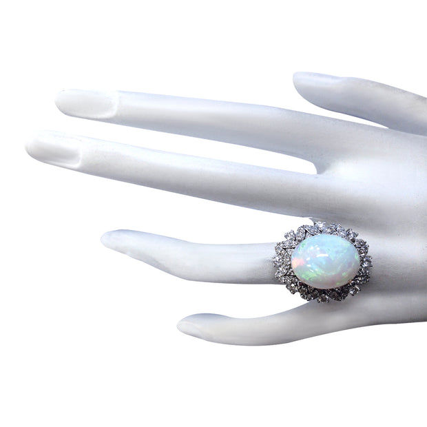 8.15 Carat Natural Opal 14K White Gold Diamond Ring - Fashion Strada