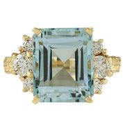 7.88 Carat Natural Aquamarine 14K Yellow Gold Diamond Ring - Fashion Strada