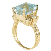 7.88 Carat Natural Aquamarine 14K Yellow Gold Diamond Ring - Fashion Strada
