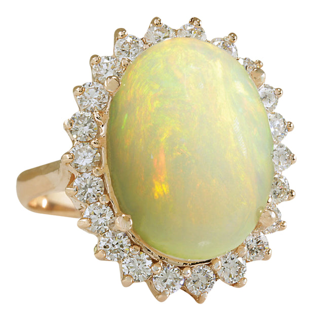 7.64 Carat Natural Opal 14K Rose Gold Diamond Ring - Fashion Strada