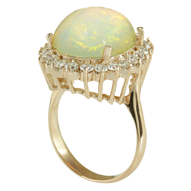 7.64 Carat Natural Opal 14K Rose Gold Diamond Ring - Fashion Strada