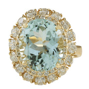 7.53 Carat Natural Aquamarine 14K Yellow Gold Diamond Ring - Fashion Strada