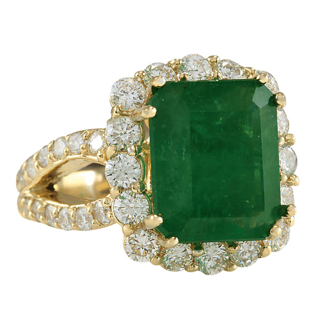 7.49 Carat Natural Emerald 14K Yellow Gold Diamond Ring - Fashion Strada