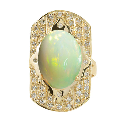 7.38 Carat Natural Opal 14K Yellow Gold Diamond Ring - Fashion Strada