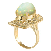 7.38 Carat Natural Opal 14K Yellow Gold Diamond Ring - Fashion Strada