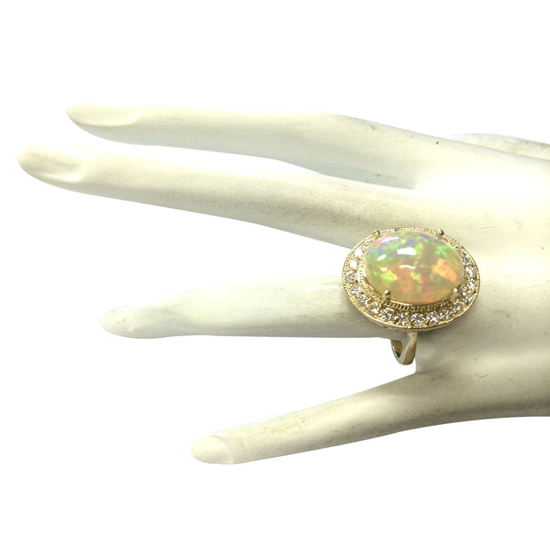 7.21 Carat Natural Opal 14K Yellow Gold Diamond Ring - Fashion Strada