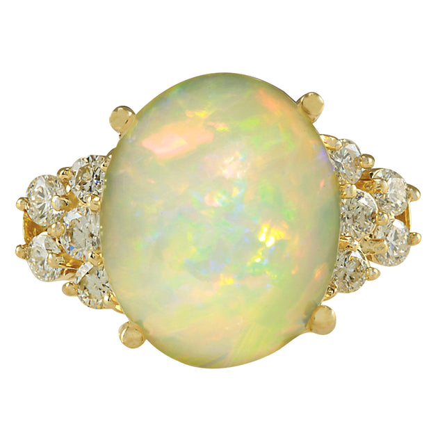 6.67 Carat Natural Opal 14K Yellow Gold Diamond Ring - Fashion Strada