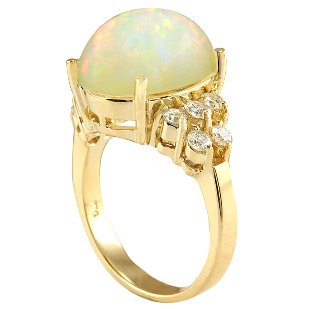 6.67 Carat Natural Opal 14K Yellow Gold Diamond Ring - Fashion Strada