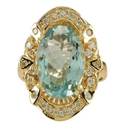 6.43 Carat Natural Aquamarine 14K Yellow Gold Diamond Ring - Fashion Strada
