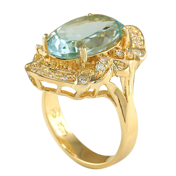 6.43 Carat Natural Aquamarine 14K Yellow Gold Diamond Ring - Fashion Strada