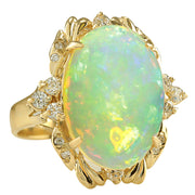 6.42 Carat Natural Opal 14K Yellow Gold Diamond Ring - Fashion Strada