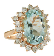 6.41 Carat Natural Aquamarine 14K Rose Gold Diamond Ring - Fashion Strada