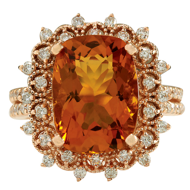 6.39 Carat Natural Citrine 14K Rose Gold Diamond Ring - Fashion Strada