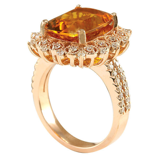 6.39 Carat Natural Citrine 14K Rose Gold Diamond Ring - Fashion Strada