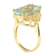 6.37 Carat Natural Aquamarine 14K Yellow Gold Diamond Ring - Fashion Strada