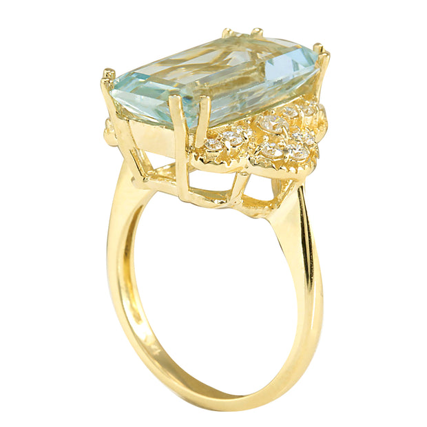 6.37 Carat Natural Aquamarine 14K Yellow Gold Diamond Ring - Fashion Strada
