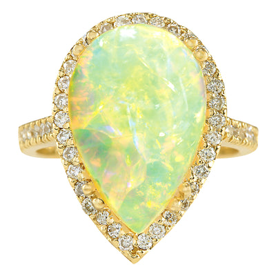 6.25 Carat Natural Opal 14K Yellow Gold Diamond Ring - Fashion Strada