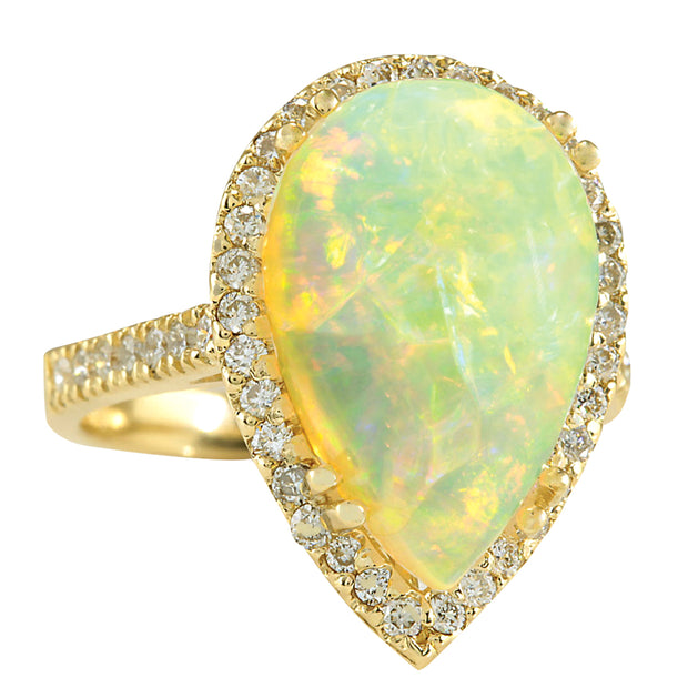 6.25 Carat Natural Opal 14K Yellow Gold Diamond Ring - Fashion Strada