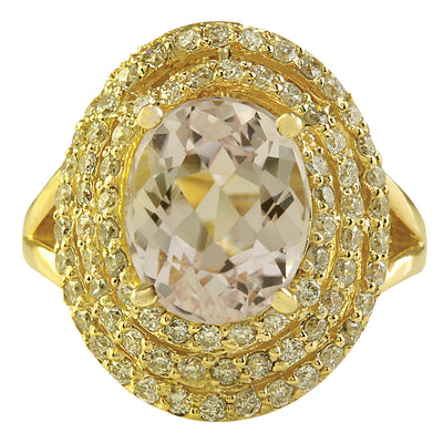 6.07 Carat Natural Morganite 14K Yellow Gold Diamond Ring - Fashion Strada