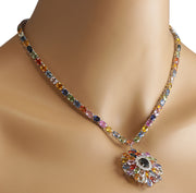 56.48 Carat Natural Ceylon Sapphire 14K White Gold Diamond Necklace - Fashion Strada