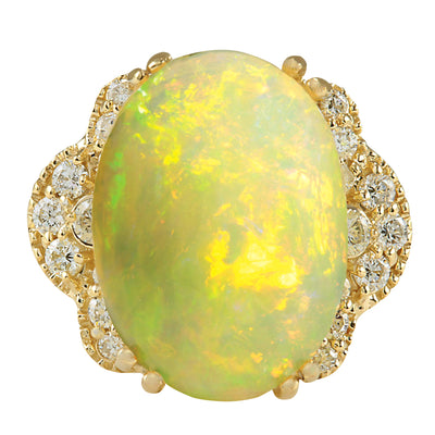 5.84 Carat Natural Opal 14K Yellow Gold Diamond Ring - Fashion Strada