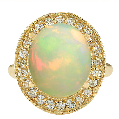 5.60 Carat Natural Opal 14K Yellow Gold Diamond Ring - Fashion Strada