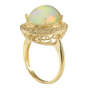 5.60 Carat Natural Opal 14K Yellow Gold Diamond Ring - Fashion Strada