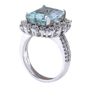 5.58 Carat Natural Aquamarine 14K White Gold Diamond Ring - Fashion Strada