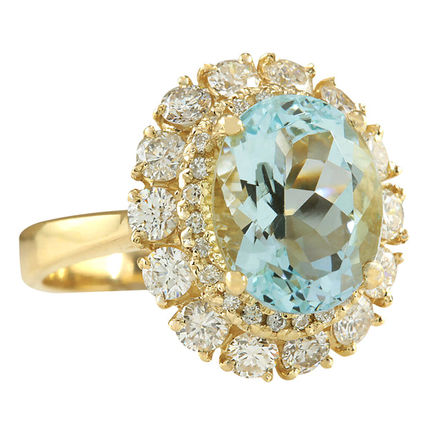 5.15 Carat Natural Aquamarine 14K Yellow Gold Diamond Ring - Fashion Strada