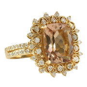 5.09 Carat Natural Morganite 14K Yellow Gold Diamond Ring - Fashion Strada