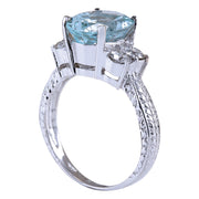 4.03 Carat Natural Aquamarine 14K White Gold Diamond Ring - Fashion Strada