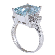 4.91 Carat Natural Aquamarine 14K White Gold Diamond Ring - Fashion Strada