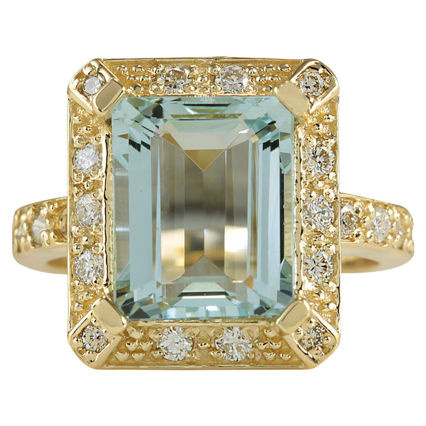 4.85 Carat Natural Aquamarine 14K Yellow Gold Diamond Ring - Fashion Strada
