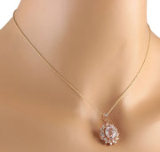 4.79 Carat Natural Morganite 14K Rose Gold Diamond Necklace - Fashion Strada
