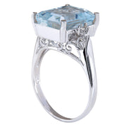 4.72 Carat Natural Aquamarine 14K White Gold Diamond Ring - Fashion Strada