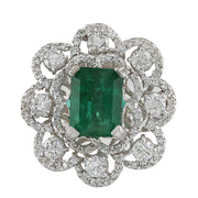 4.70 Carat Natural Emerald 14K White Gold Diamond Ring - Fashion Strada